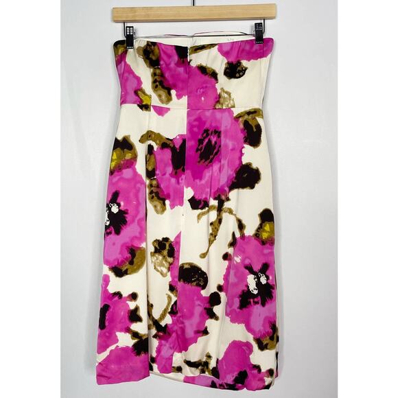 New Banana Republic 0 Pink Cream Floral Silk Stretch Strapless Cocktail Dress - Picture 2 of 10
